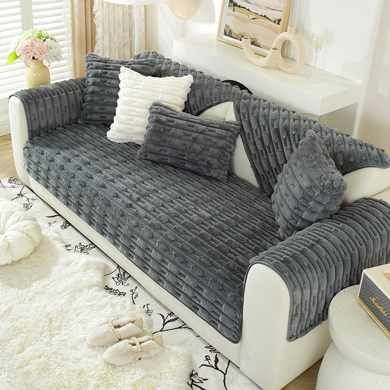 Plüschverdickter, rutschfester Sofaüberzug aus luxuriösem Flanell